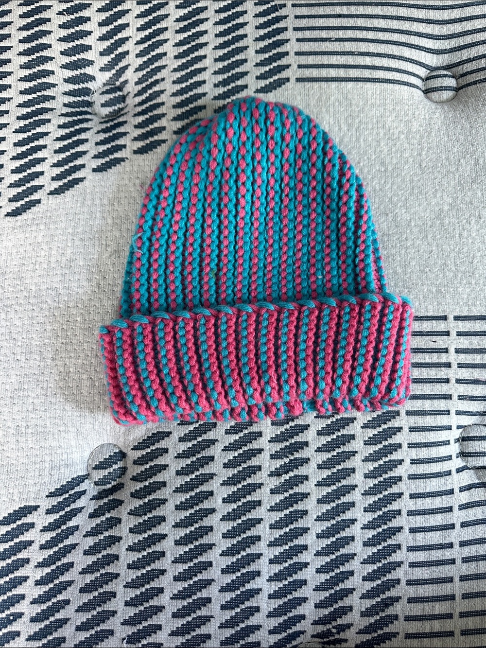 Dolls Kill Teal & Pink Knit Beanie